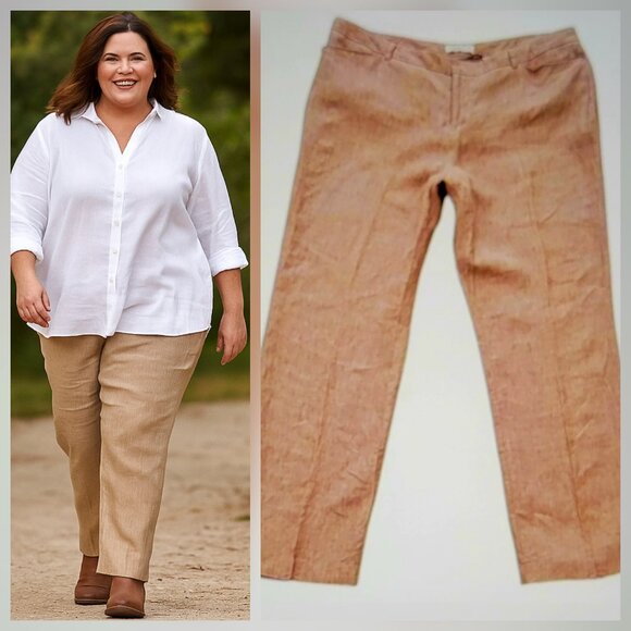 100% Linen Wide Leg Coldwater Creek Natural Fit Pants Neutral New Size 18 - Picture 1 of 13